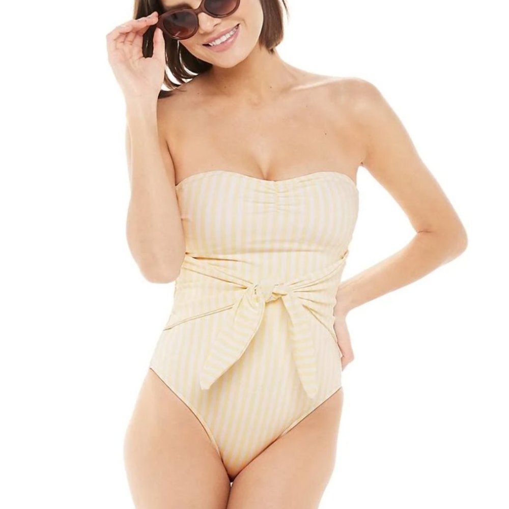 WeWoreWhat Bandeau Tie-Front One-Piece Swimsuit